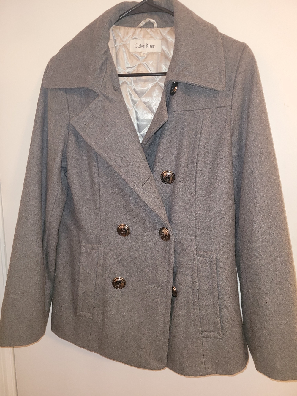 Calvin Klein Gray Wool Blend Double-Breasted Peacoat